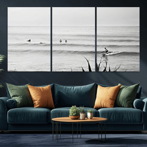 Surfer Silhouette Wall Art – Framed Calm Ocean Canvas