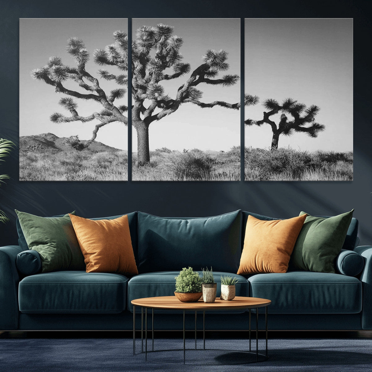 Joshua Tree Wall Art Canvas Print – Framed Monochrome Desert