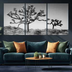 Joshua Tree Wall Art Canvas Print – Framed Monochrome Desert