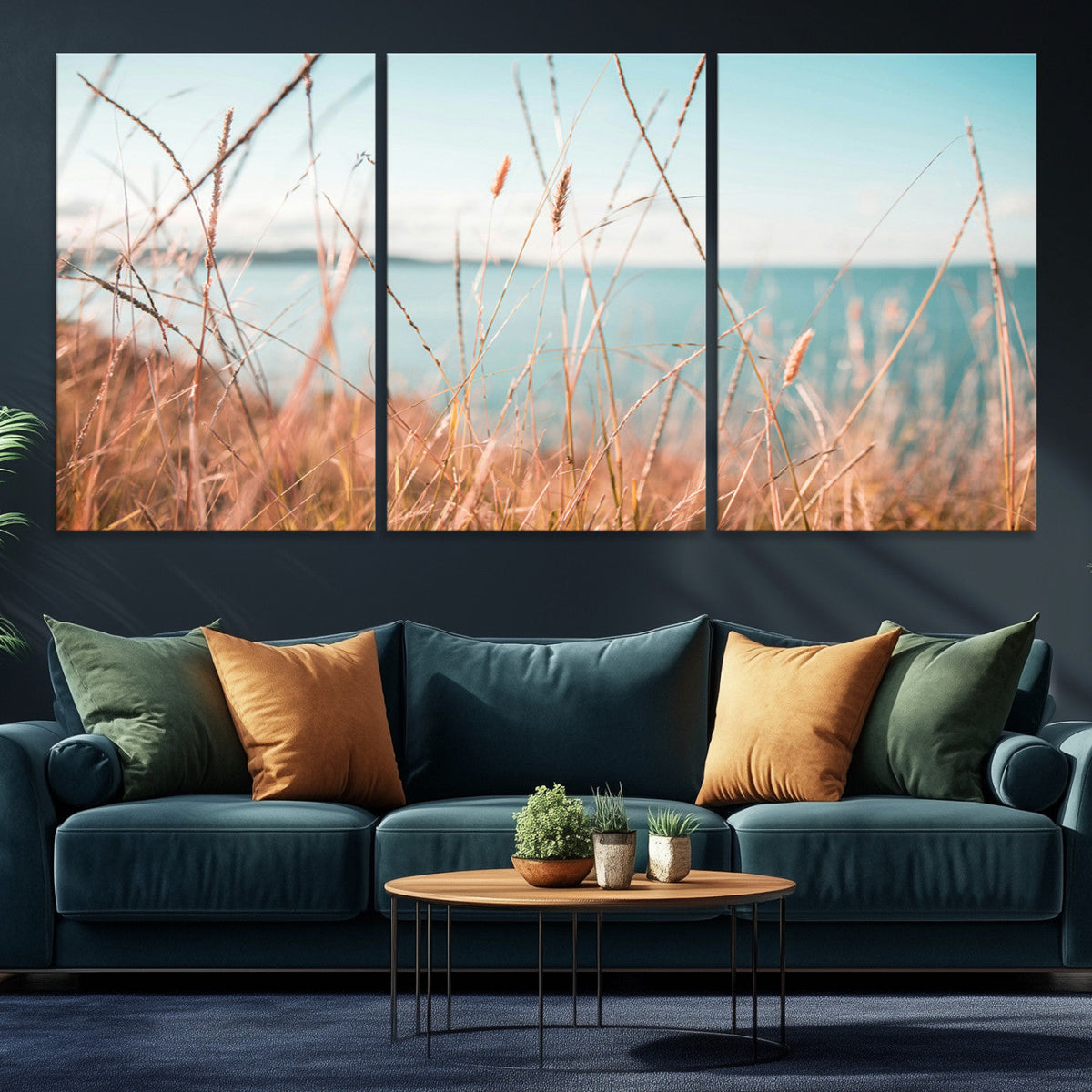 Coastal Grass Landscape Wall Art Canvas Print – Golden