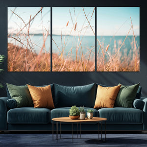 Coastal Grass Landscape Wall Art Canvas Print – Golden