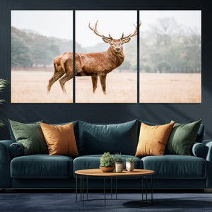 Vintage Wildlife Wall Art Canvas Print – Misty Landscape