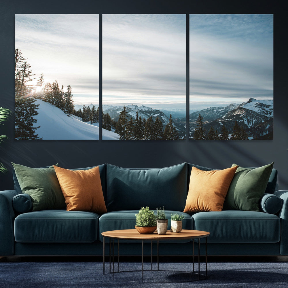 Snowy Mountain Wall Art Canvas Print – Frosty Peaks Alpine