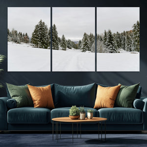 Frosty Pines Wall Art Canvas Print – Framed Silent Snowfall