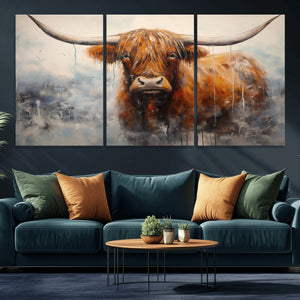 Scottish Highland Wall Art Canvas Print, Framed Longhorn Art