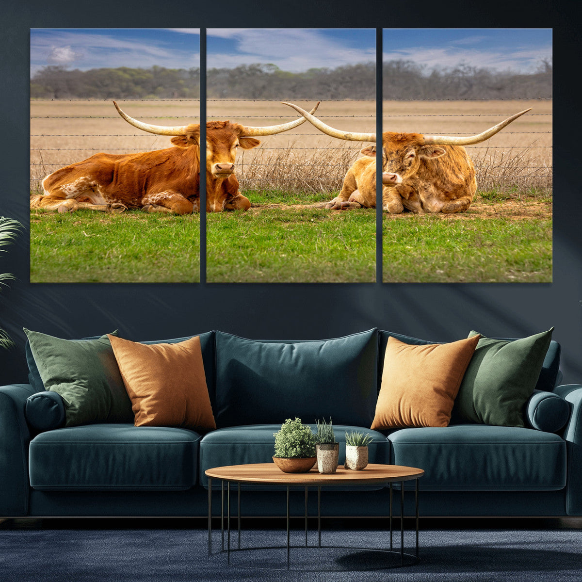 Texas Longhorn Pair Wall Art Canvas Print – Peaceful Rustic
