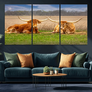 Texas Longhorn Pair Wall Art Canvas Print – Peaceful Rustic