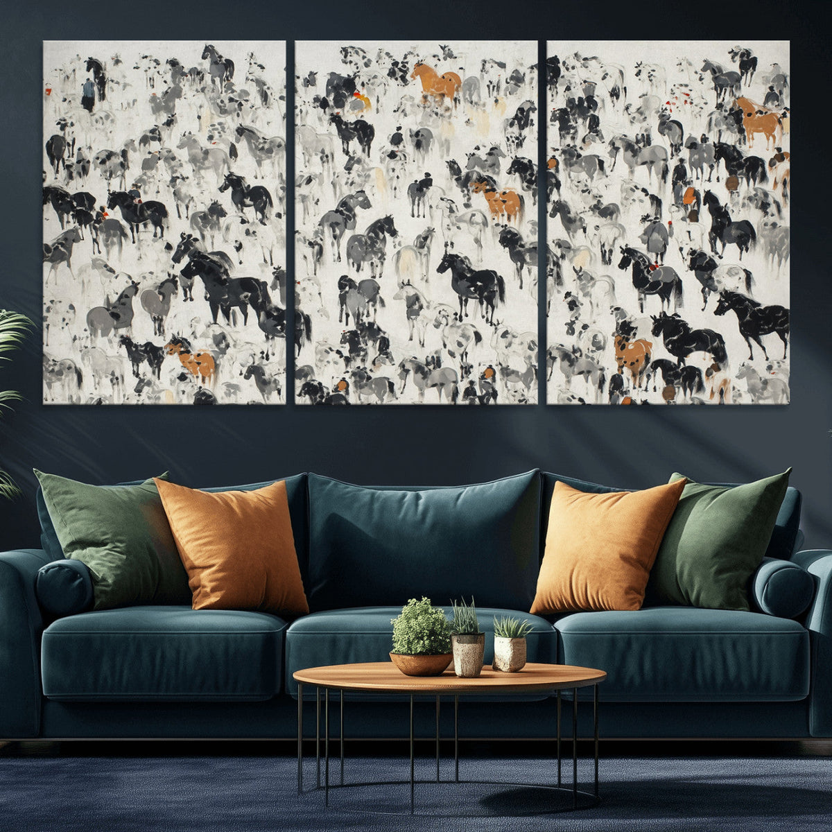 Wild Horse Stampede Wall Art Canvas Print – Monochrome