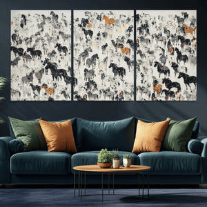 Wild Horse Stampede Wall Art Canvas Print – Monochrome