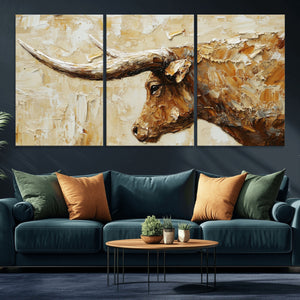Rustic Longhorn Bull Wall Art Canvas Print – Vintage Western