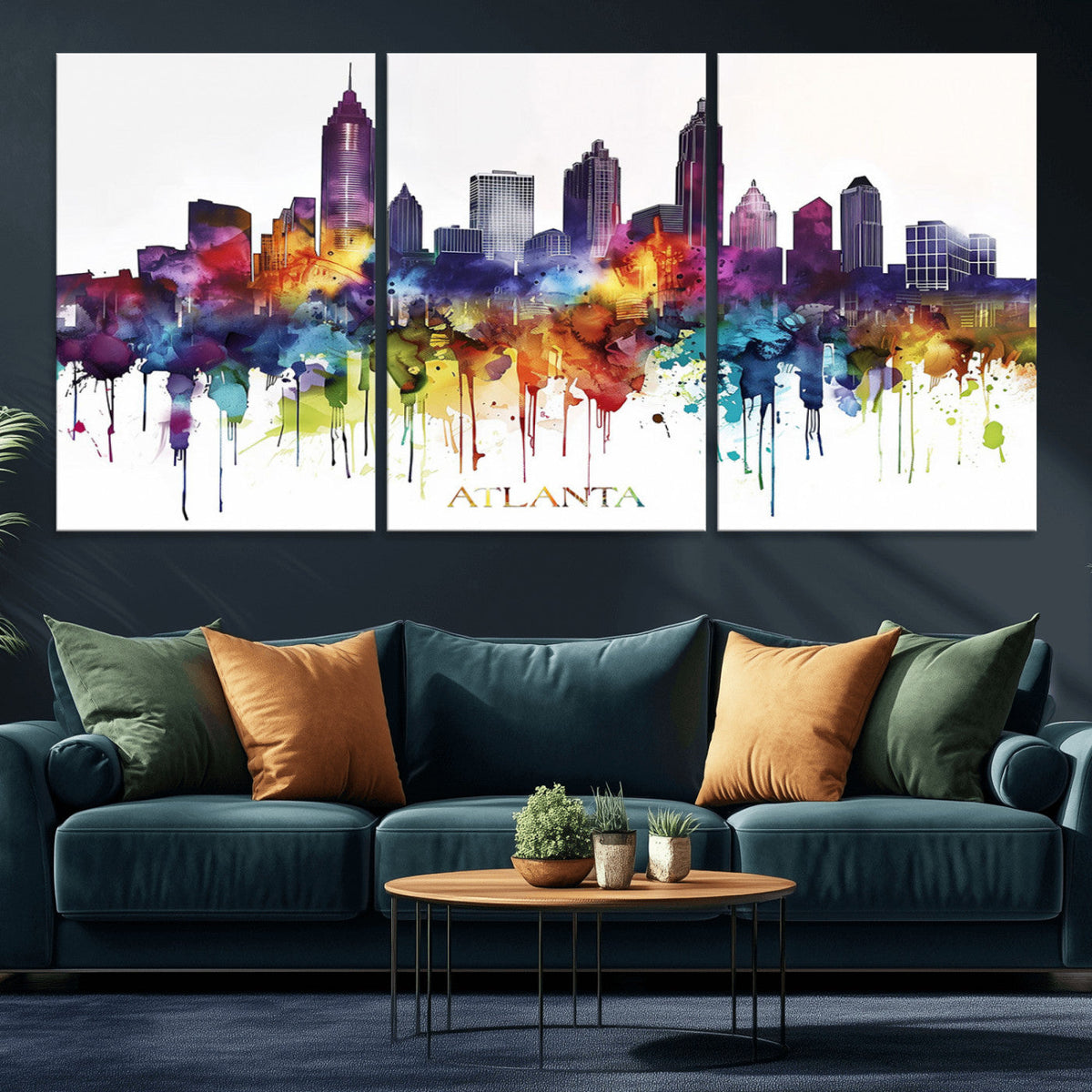 Atlanta Skyline Wall Art Canvas Print – Framed Colorful