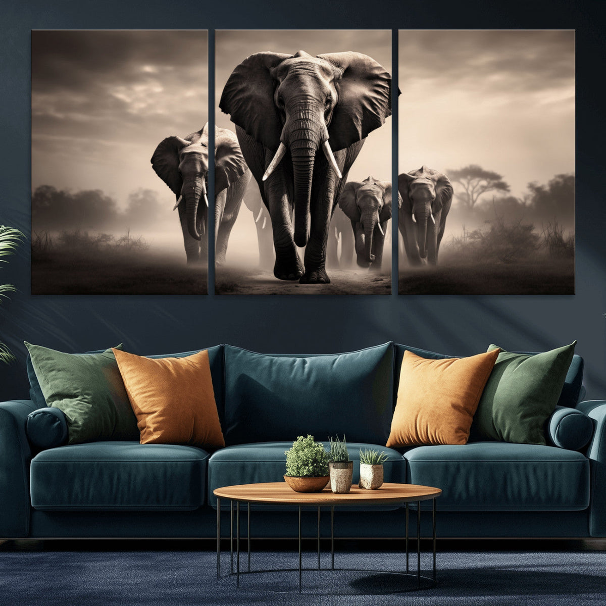 Elephant Family Wall Art Canvas Print, Framed Elephant Wall
