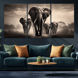 Elephant Family Wall Art Canvas Print, Framed Elephant Wall