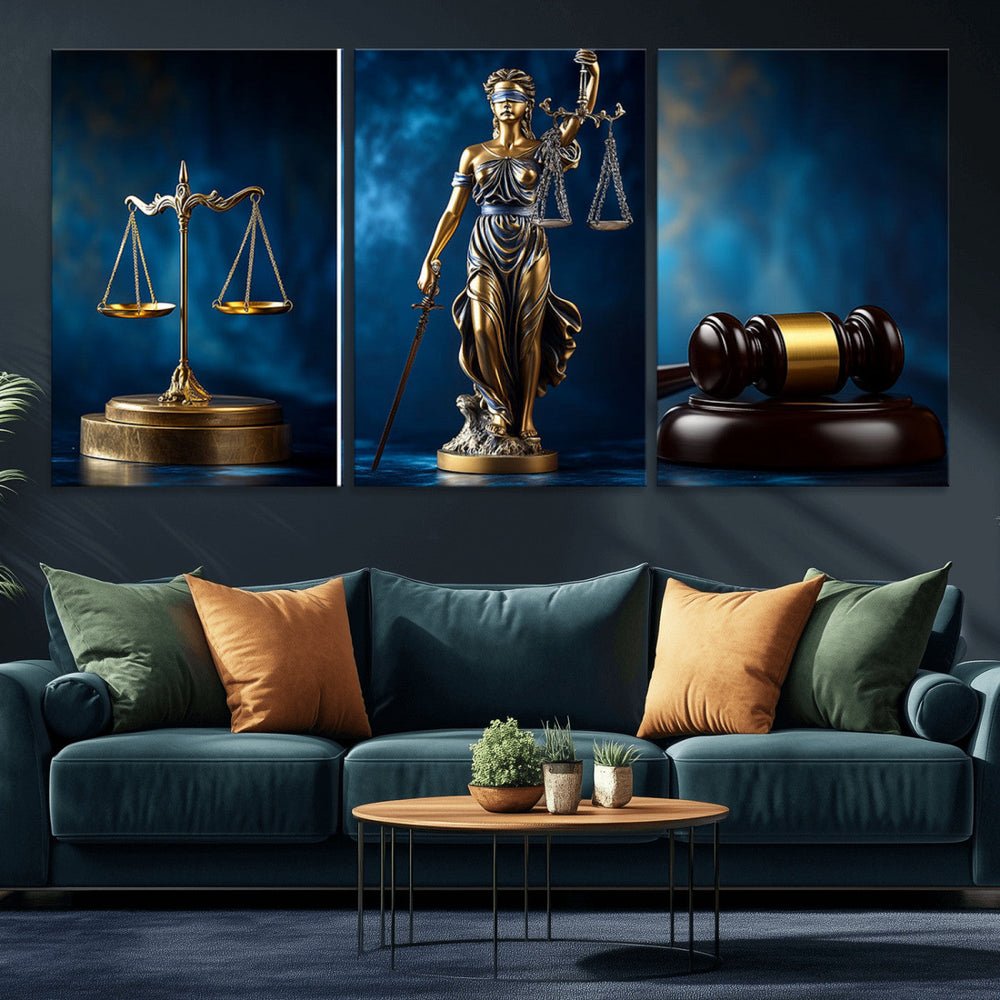 Justice Scales Statue Wall Art, Lady Justice Canvas Print,