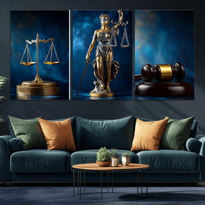 Justice Scales Statue Wall Art, Lady Justice Canvas Print,