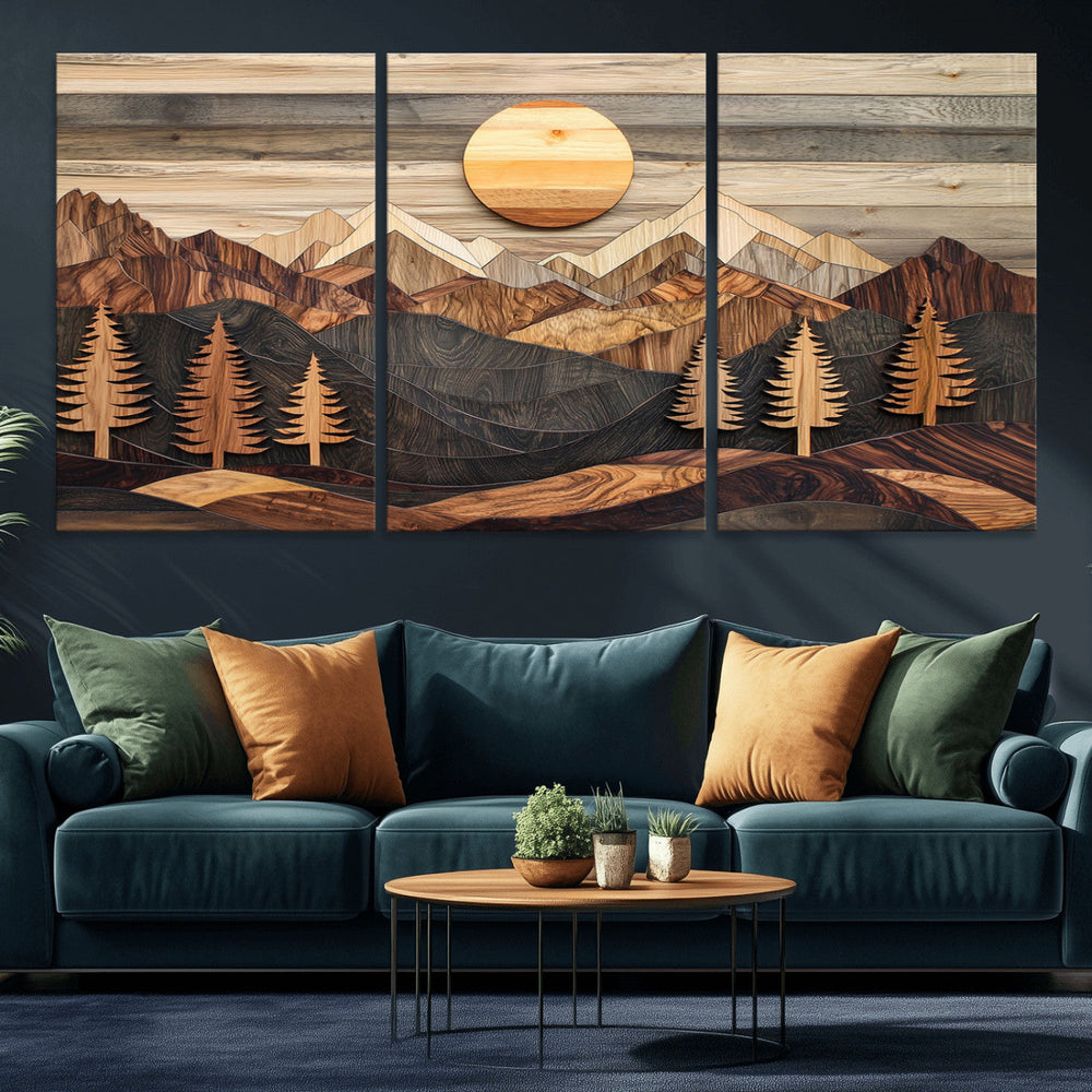 Wood Mountain Wall Art Canvas Print – Layered Forest and