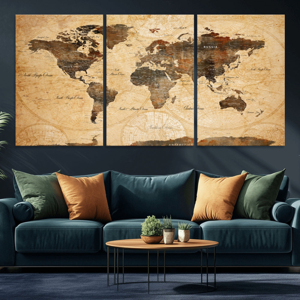 Push Pin World Map Canvas Print – Travel Tracker Wall Art