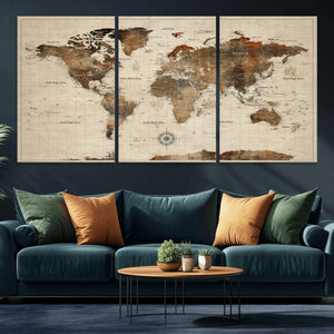World Map Canvas Print – Framed Detailed Map of the World