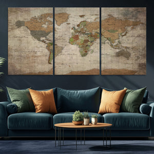 World Map Canvas Print – Framed Travel Map Wall Art for