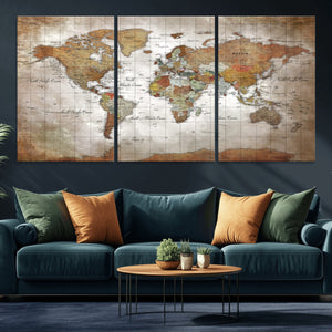 Vibrant Watercolor World Map Canvas Wall Art – Framed Travel