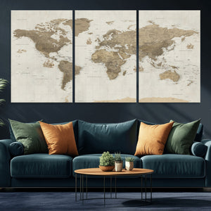 Detailed World Map Wall Art Canvas Print