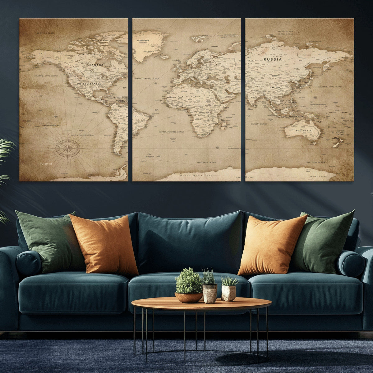 Colorful Watercolor World Map Canvas Wall Art – Framed