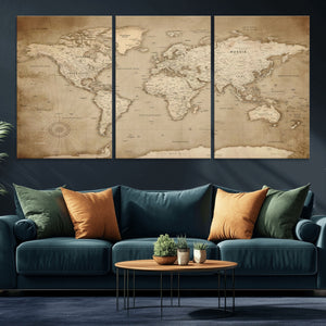 Colorful Watercolor World Map Canvas Wall Art – Framed