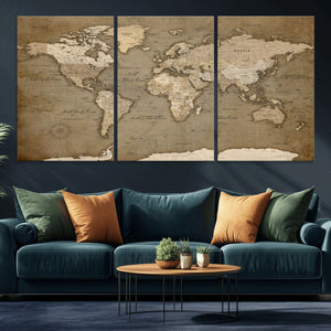 World Map Wall Art Canvas Print, Framed Map Art Picture