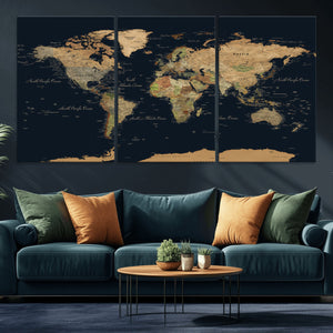 Vintage World Map Canvas on the Dark Background Wall Art