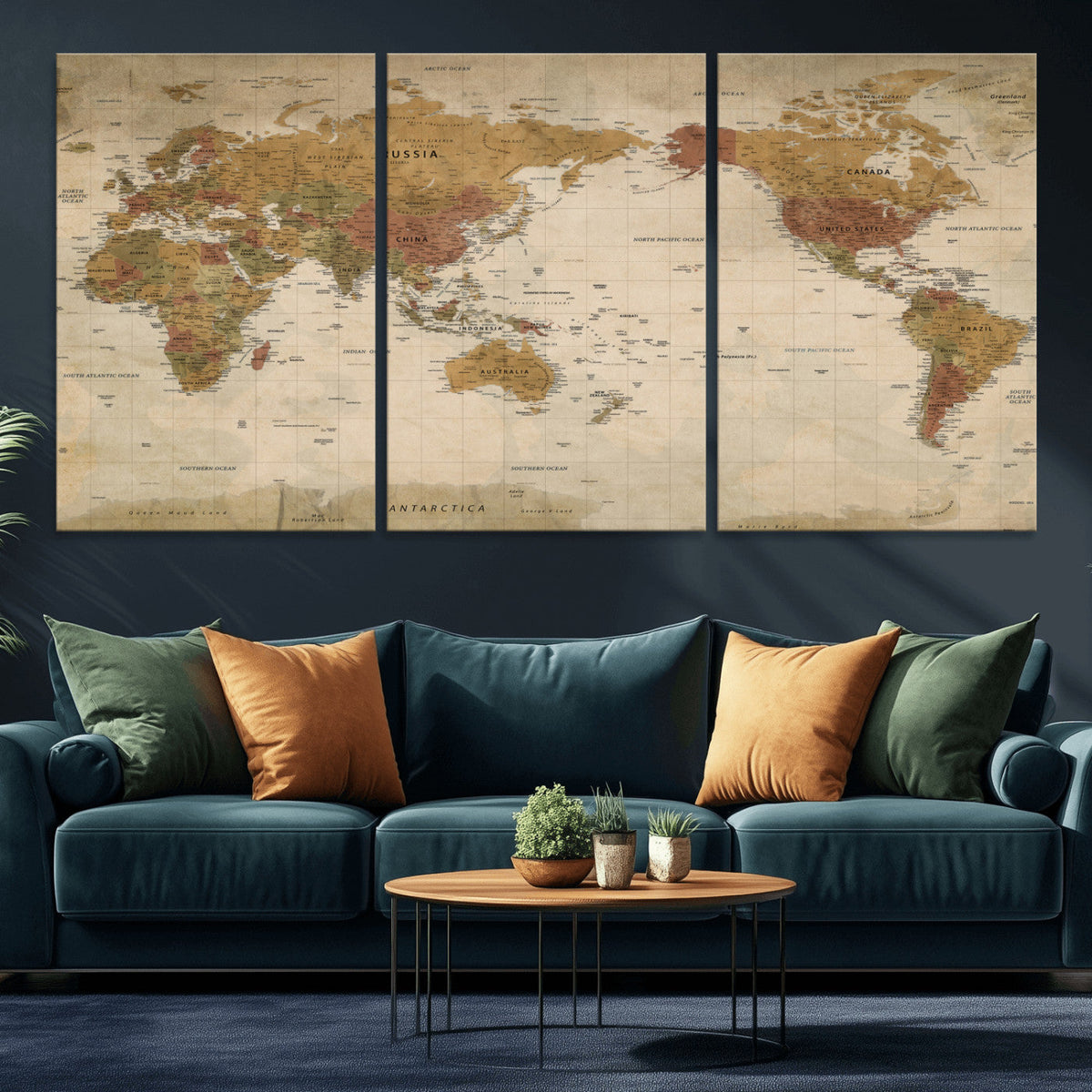 Vintage Detailed World Map Wall Art Canvas Print – Antique