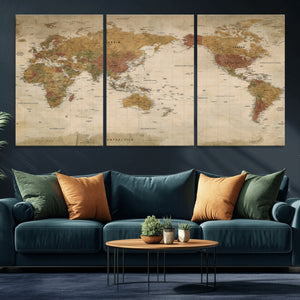 Vintage Detailed World Map Wall Art Canvas Print – Antique