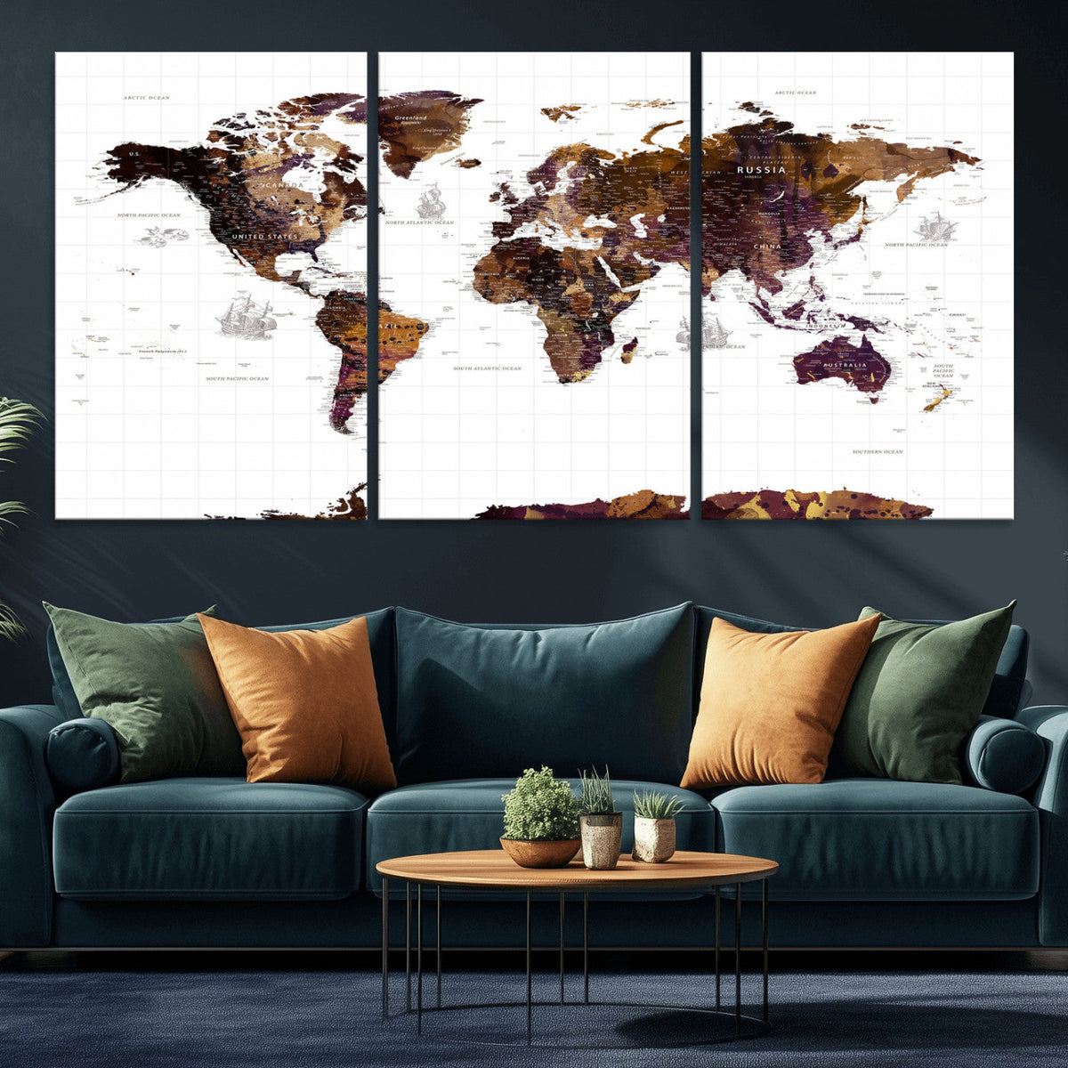 Rustic World Map Wall Art Canvas Print | Large World Map on