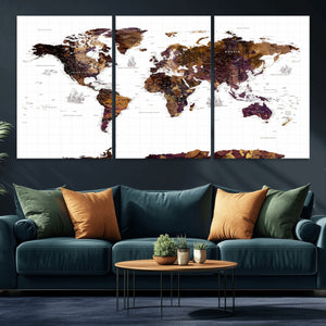 Rustic World Map Wall Art Canvas Print | Large World Map on
