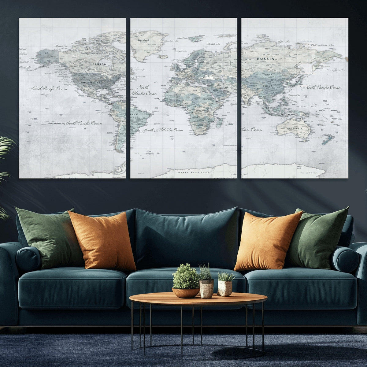 Push Pin World Map Canvas Print - Detailed Vintage World Map
