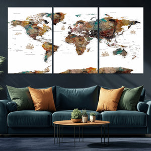 Watercolor World Map Canvas Print – Detailed Map of the