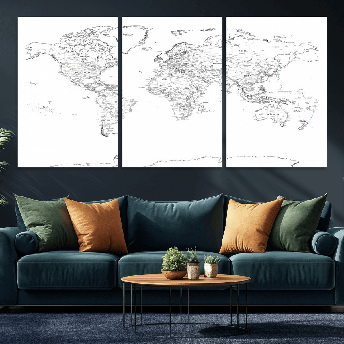 World Map Canvas Print – Framed Modern Detailed Map of the