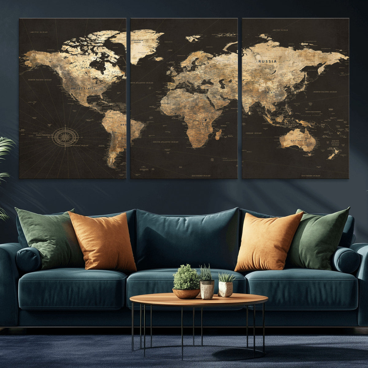 Framed World Map with Pin Canvas Print – Detailed World Map