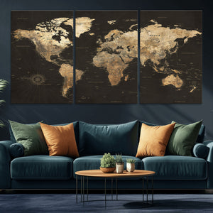 Framed World Map with Pin Canvas Print – Detailed World Map