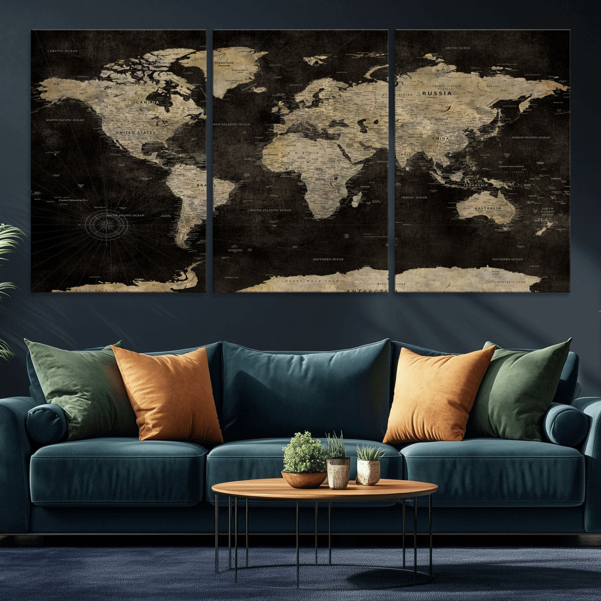 Push Pin World Map Canvas Wall Art Print, Interactive Travel