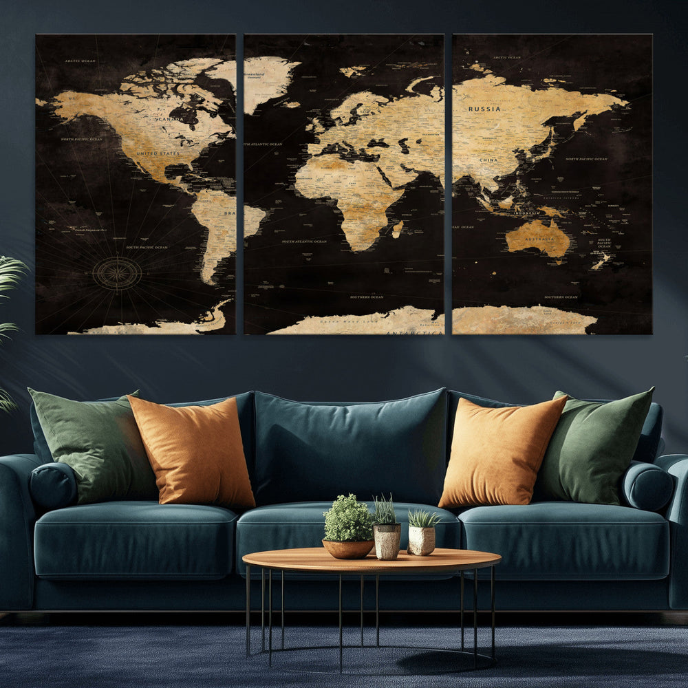 Extra Large World Map Canvas Print – Detailed Map Classic