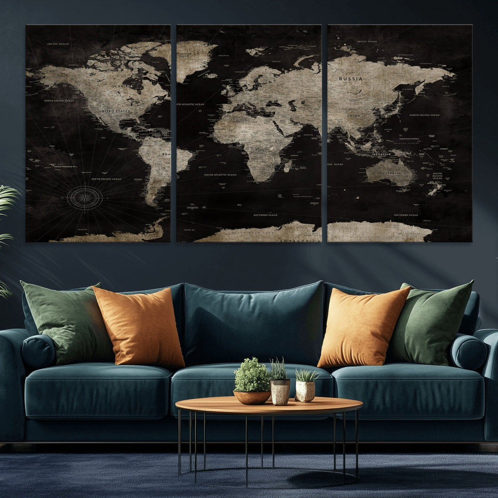Detailed World Map Wall Art Print - Large Framed World Map