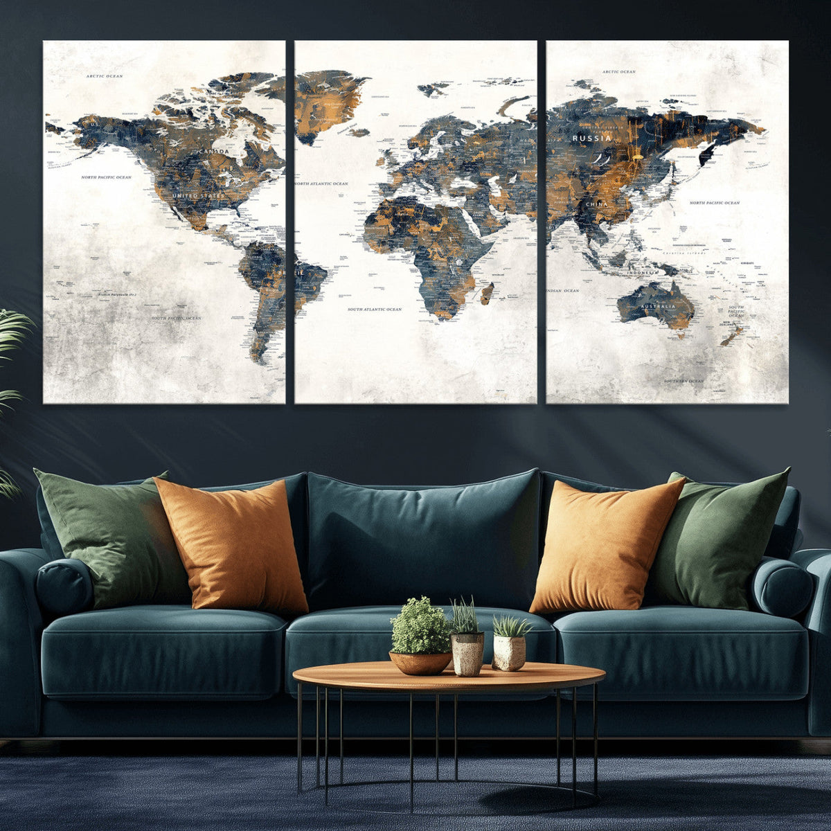 World Map Wall Art Canvas Print for Office Wall Decor