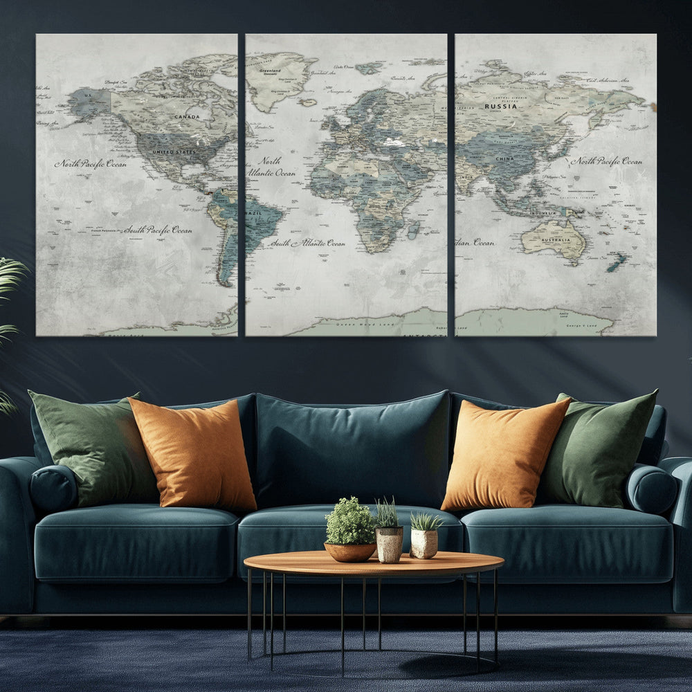 Neutral Vintage World Map Canvas Wall Art Print, Classic Map
