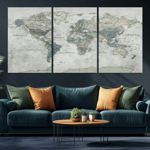 Neutral Vintage World Map Canvas Wall Art Print, Classic Map