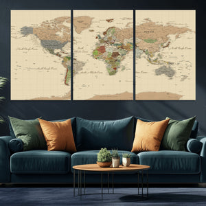 Extra Large World Map Canvas Print – Detailed Map of the