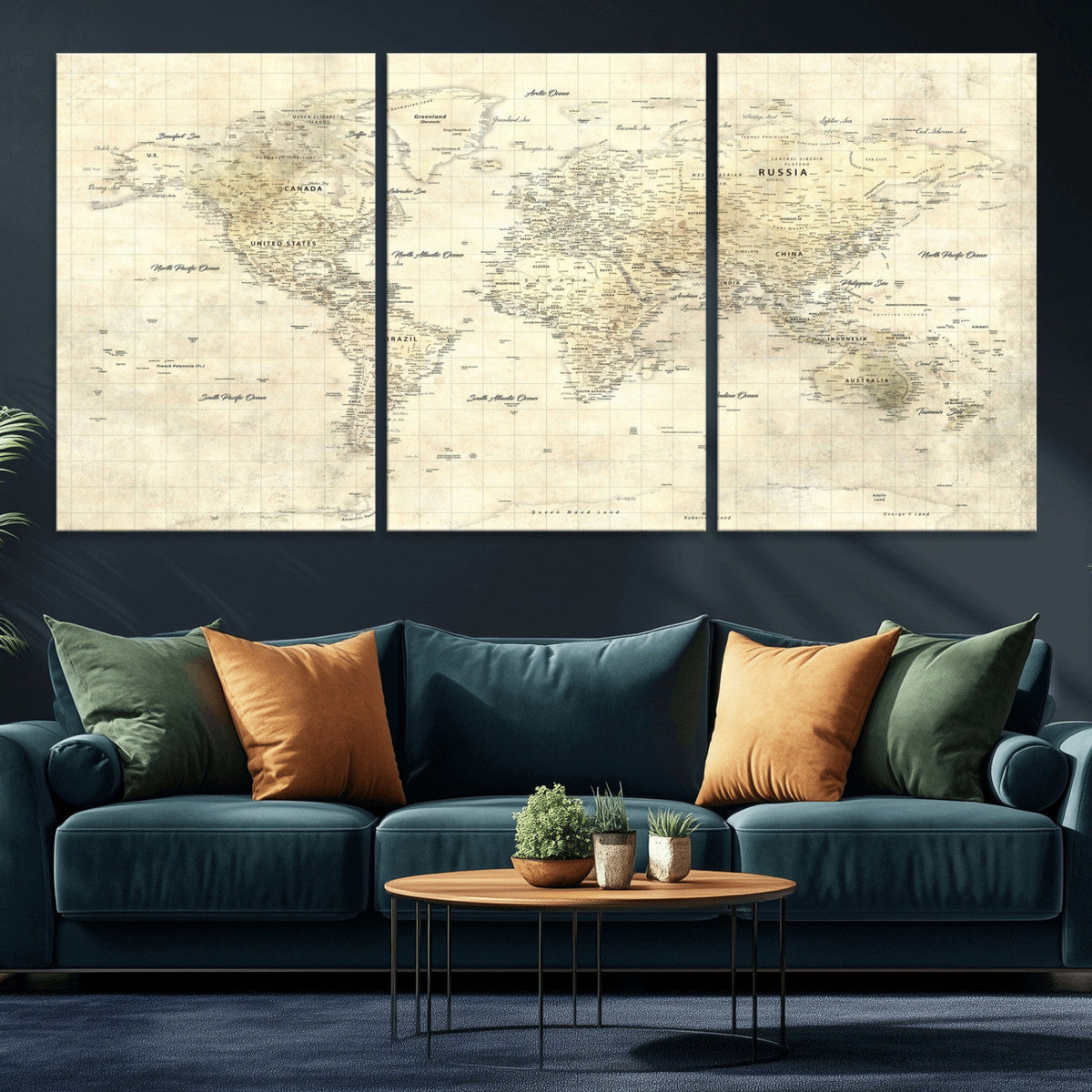 Colorful Watercolor World Map Canvas Wall Art – Framed