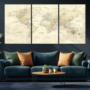 Colorful Watercolor World Map Canvas Wall Art – Framed