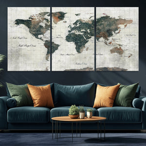 World Map Canvas Print – Framed Travel Map Wall Art for