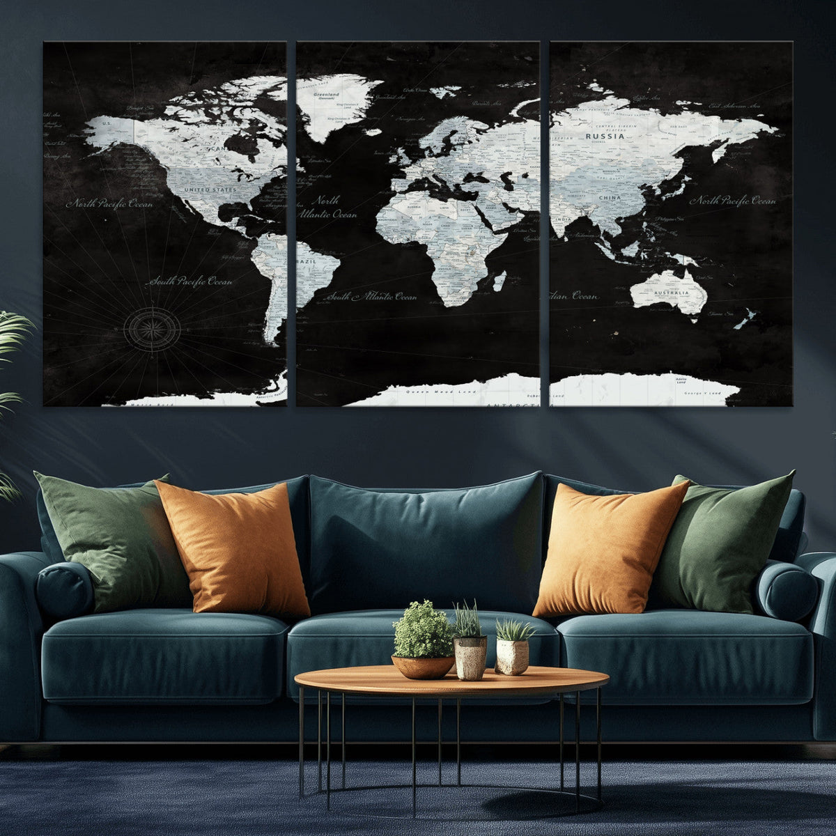 World Map Canvas Print – Framed Push Pin Wall Art, Color