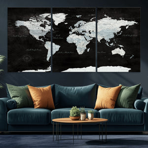 World Map Canvas Print – Framed Push Pin Wall Art, Color